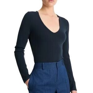 Vince Long Sleeve V Neck Navy Pullover Tee, Layering, Casual, Lounge, weekend S